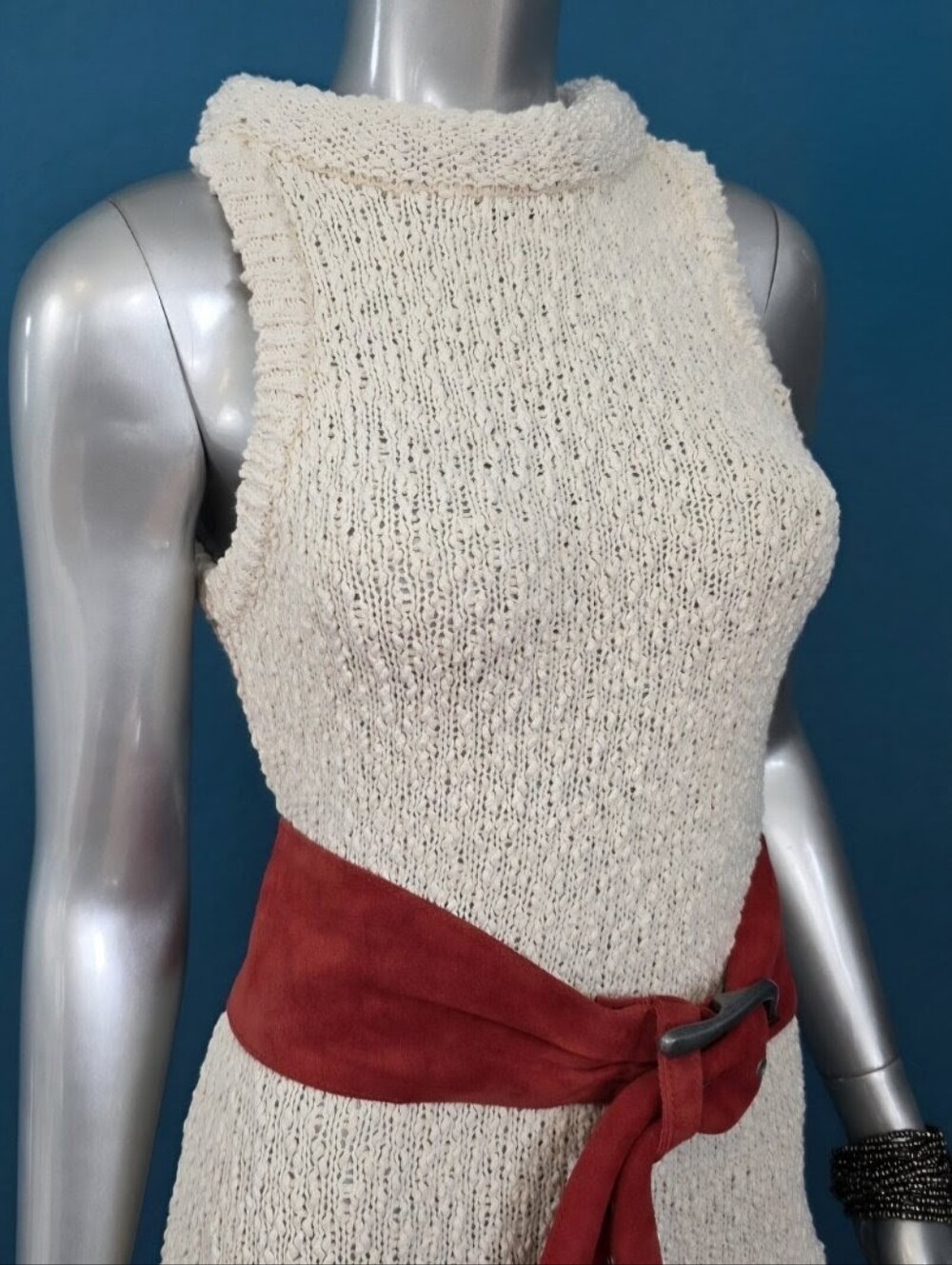 ๐๏ธ๐ ARRANGE Boucle Open Knit Racer Neckline Maxi Dress in Off White // (NWT) - Picture 2 of 16